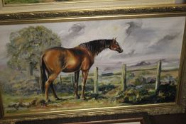 THREE FRAMED OILS TWO DEPICTING HORSES
