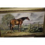 THREE FRAMED OILS TWO DEPICTING HORSES