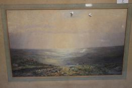 A FRAMED AND GLAZED WATERCOLOUR OF LANDSCAPE SCENE SIGNED TO THE LOWER RIGHT