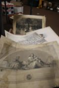 A LARGE TRAY OF ENGRAVINGS TO INCLUDE SIGNED PRINT BY W. DENDY SADLER, JOHN COTHER WEBB MEZZOTINT