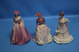 THREE LARGE MATT COALPORT FIGURINES - PROMENADE, EVENING PROMENADE AND ANOTHER UNNAMED