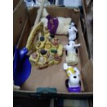 A BOX CONTAINING SNOOPY ORNAMENTS, MINI ZOO AND FIGURES, TEDDY BEAR ETC.