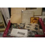 A TRAY OF ENGRAVINGS AND EPHEMERA TO INCLUDE PORTRAITS, TOPOGRAPHICAL, SHEET MUSIC, ETC (5231)