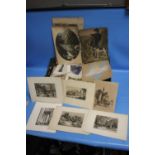 A TRAY OF ENGRAVINGS AND ETCHINGS MANY SIGNED TO INCLUDE "SIR DAVID YOUNG CAMERON", "GEORGE COOKE"