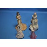 FOUR COALPORT MATT FIGURINES - TWO LARGE AND TWO SMALL - SUMMER SAUNTER, AMY, CHARLOTTE AND ELLEN