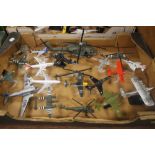THREE TRAYS OF MODEL AIRPLANES AND HELICOPTERS MAINLY DIECAST BUT A FEW PLASTIC