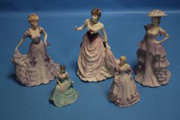 FIVE MATT COALPORT FIGURINES - THREE LARGE AND TWO SMALL, DONNA, MATINEE PERFORMANCE, FIRST WALTZ,