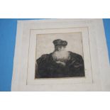 AN ETCHING IN PENCIL OF AN OLD MAN SEATED WITH FLOWING BEARD AND VELVET CLOAK 92-11 HIND VOLUME 2 ON