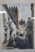 A FRAMED AND GLAZED STREET SCENE SIGNED "DIAZ" (5588A)