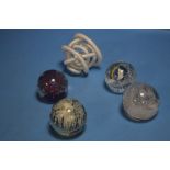 FIVE GLASS PAPERWEIGHTS