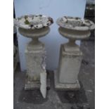 A PAIR OF ANTIQUE CONCRETE PLANTERS AND PLINTHS S/D