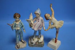 TWO ROYAL WORCESTER FIGURINES TO INCLUDE RED SHOES AND FANTAILS TOGETHER WITH A ROYAL WORCESTER