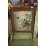 AN OAK FRAMED FIRE SCREEN 92 CM X 54 CM