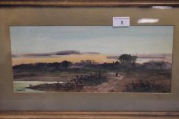 A FRAMED AND GLAZED WATERCOLOUR DEPICTING A COUNTRY SCENE SIGNED E. BARTON