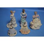 FIVE MATT FIGURINES - FOUR COALPORT AND ONE WEDGWOOD, THREE LARGE AND TWO SMALL - GRAND PARADE,