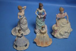 FIVE MATT FIGURINES - FOUR COALPORT AND ONE WEDGWOOD, THREE LARGE AND TWO SMALL - GRAND PARADE,