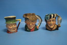 TWO ROYAL DOULTON CHARACTER JUGS TO INCLUDE THE POACHER AND THE FALCONER TOGETHER WITH A BESWICK