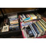 THREE TRAYS OF MISCELLANEOUS BOOKS INCLUDING TERRY PRATCHETT ETC. (TRAYS NOT INCLUDED)
