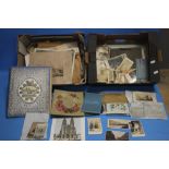 TWO BOXES OF MISCELLANEOUS EPHEMERA TO INCLUDE VICTORIAN PHOTOGRAPHS, POSTCARDS, GREETINGS CARDS,