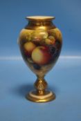 A HAND PAINTED ROYAL WORCESTER VASE DECORATED WITH FRUIT SIGNED H.AYRTON