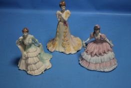 THREE LARGE MATT COALPORT FIGURINES - 'ROYAL GALA', 'MIDSUMMER DREAM' AND 'VICTORIA GARDENS'