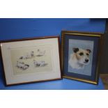 A WATERCOLOUR OF A TERRIER DOG, signed "Harry Downes 2001", together with a R.O.S Goody limited