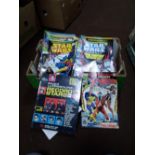 A TRAY OF STAR WARS AND X-MEN COMICS TOGETHER WITH HARDBACK COPY OF RADIO LUXEMBOURG RECORD STARS