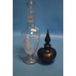 A MARY GREGORY TYPE DECANTER AND A LUSTRE SCENT BOTTLE