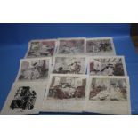 A SET OF 8 HAND COLOURED EROTIC PRINTS 6 ARE SIGNED ROWLANDSON AND DATED 1799 IN THE PRINT BUT