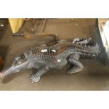 AN UNUSUAL CARVED WOODEN CROCODILE L 80 CM