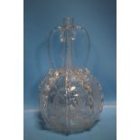 ANTIQUE DUTCH ETCHED GLASS WITH TWO HANDLE DECANTER WITH ETCHED DECORATION