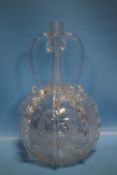 ANTIQUE DUTCH ETCHED GLASS WITH TWO HANDLE DECANTER WITH ETCHED DECORATION