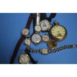 A COLLECTION OF WATCHES TO INCLUDE A YELLOW METAL POCKET WATCH