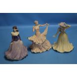 THREE LARGE MATT COALPORT FIGURINES TO INCLUDE 'SUMMER LOVE', 'ROMANTIC VOYAGES' AND ANOTHER