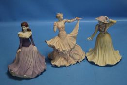 THREE LARGE MATT COALPORT FIGURINES TO INCLUDE 'SUMMER LOVE', 'ROMANTIC VOYAGES' AND ANOTHER