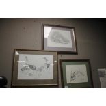 THREE FRAMED AND GLAZED PRINTS TO INCLUDE TERRIERS AND FERRETS