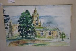 A FRAMED AND GLAZED WATERCOLOUR DEPICTING A CHURCH SIGNED " W SALT" 54 X 40 CM