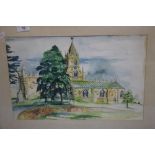 A FRAMED AND GLAZED WATERCOLOUR DEPICTING A CHURCH SIGNED " W SALT" 54 X 40 CM