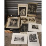 A LARGE QUANTITY OF UNFRAMED ANTIQUE ENGRAVINGS ETC. TO INCLUDE PORTRAIT STUDIES, LANDSCAPES,