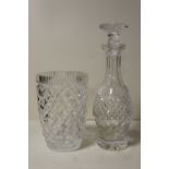 A WATERFORD CRYSTAL VASE TOGETHER WITH A WATERFORD CRYSTAL DECANTER (2)