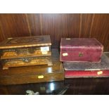 A COLLECTION OF JEWELLERY BOXES ETC. TO INCLUDE A VICTORIAN STYLE LEATHER COATED EXAMPLE (4)