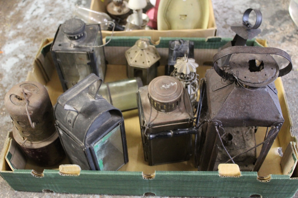 TWO BOXES OF VINTAGE LANTERNS, OIL BURNING LAMPS ETC. - Image 3 of 3