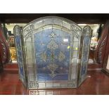 A TIFFANY STYLE LEADED AND STAINED GLASS THREE FOLD SCREEN, H 71 CM, W 105 CM