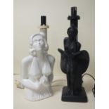 TWO MARILYN MONROE FIGURAL CERAMIC TABLE LAMPS WITH GLASS SHADES TALLEST H -43CM (WITHOUT SHADE)