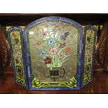 A TIFFANY STYLE LEADED AND STAINED GLASS THREE FOLD SCREEN, H 71 CM, W 105 CM