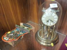 A KUDO GLASS DOME TOPPED MANTLE CLOCK TOGETHER WITH A CUCKOO CLOCK (2)
