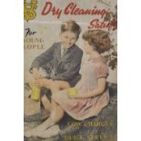 A VINTAGE CARDBOARD DRY CLEANING SERVICES ADVERTISING SIGN 75CM X 50CM