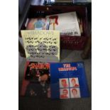 A BOX OF LP RECORDS AND 7" SINGLES TO INCLUDE THE SHADOWS, BEE GEES ETC