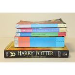 FIVE HARRY POTTER BOOKS, TO INCLUDE TWO EXAMPLES OF THE PHILOSOPHERS STONE - THE EARLY ONE COPYRIGHT