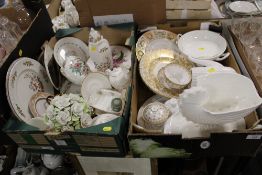TWO TRAYS OF ASSORTED CERAMICS TO INCLUDE ROYAL CROWN DERBY CABINET PLATES, SPODE, WEDGWOOD, AYNSLEY